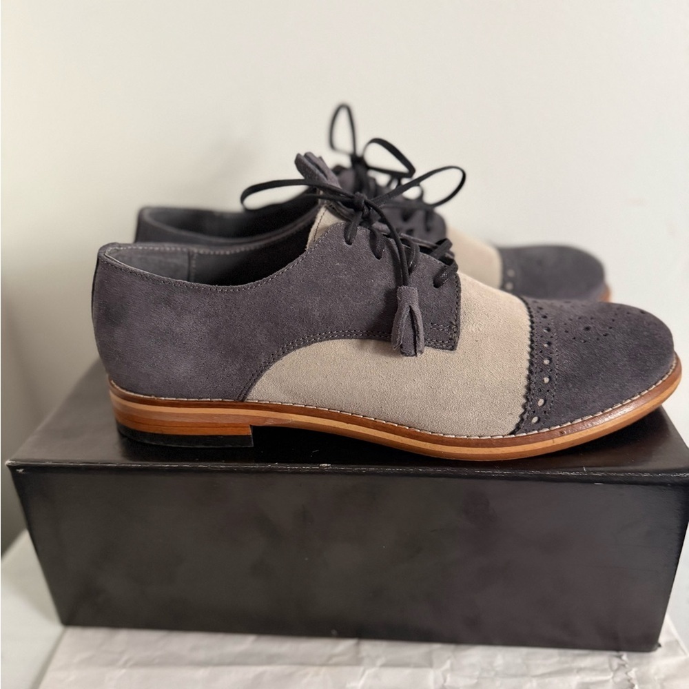 New Girotti Men’s Suede Oxford Lace Up Shoes Gray Cream Two Tone US 7 l 40 - Picture 6 of 10